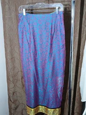 Dona Jean Purple Floral Maxi Skirt with Gold Accent